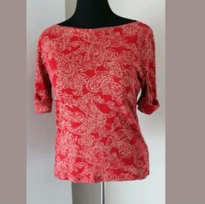 Lauren Ralph Lauren Paisley Floral‎ Red Boat Neck